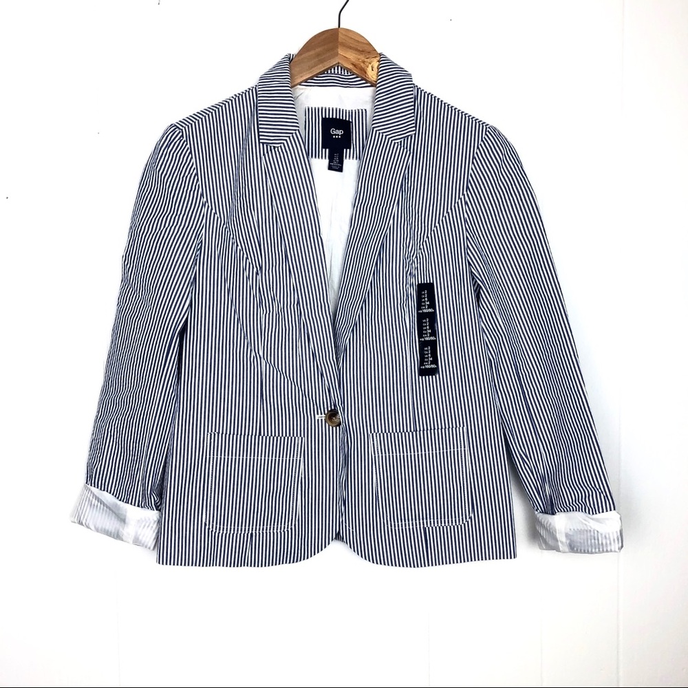 NWT GAP. SEERSUCKER DARCK CHAMBRAY JACKET BLAZER SIZE. 2 - Picture 3 of 16